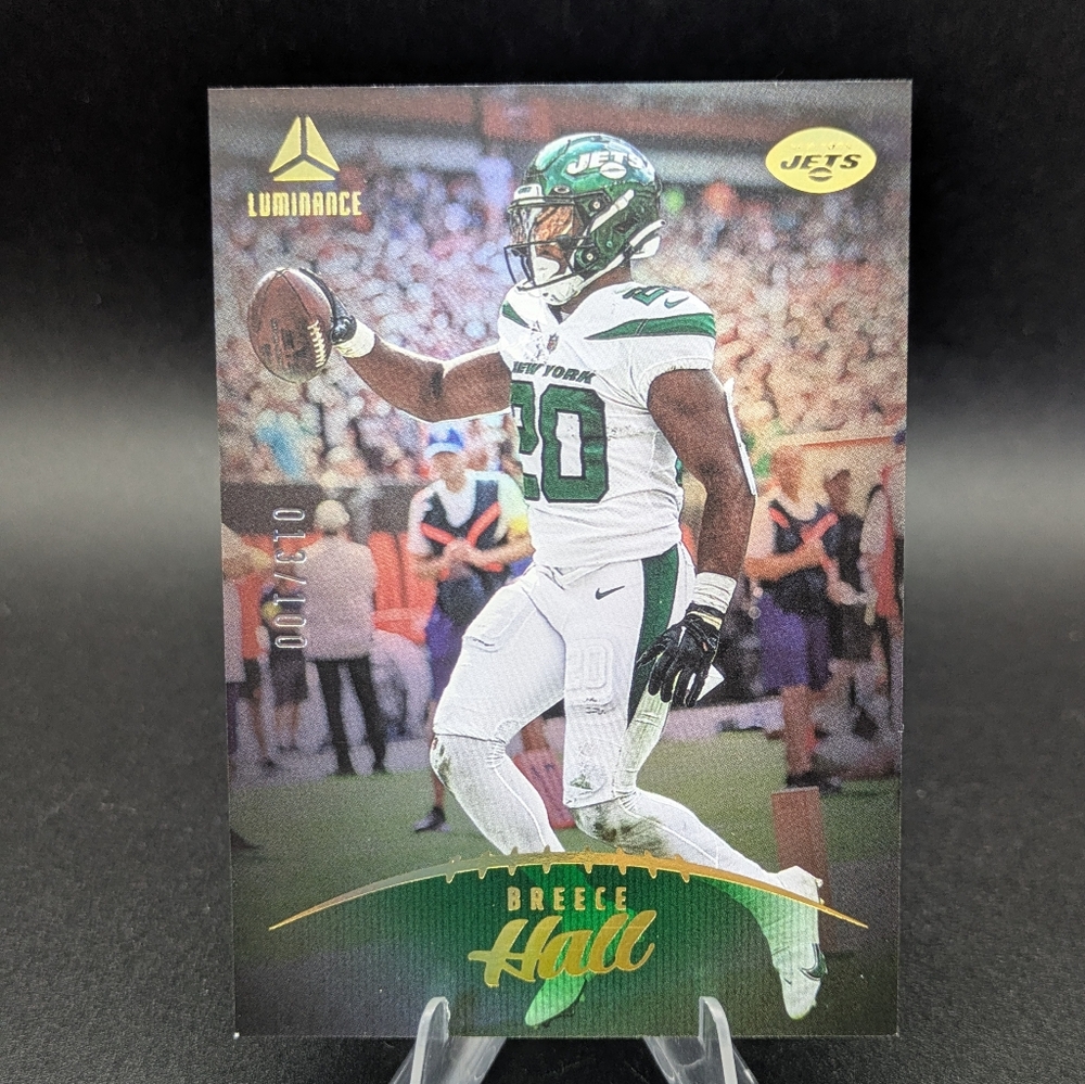 2023 Panini Luminance - Breece Hall #67 Green Serial Numbered /100 New York Jets